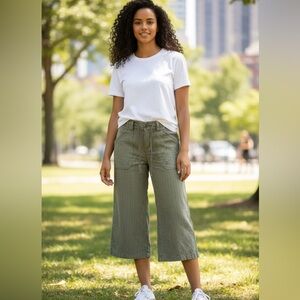 FREE‎ PEOPLE Wide Leg Low Rise Cropped Pants Linen Cotton Embroidered 2